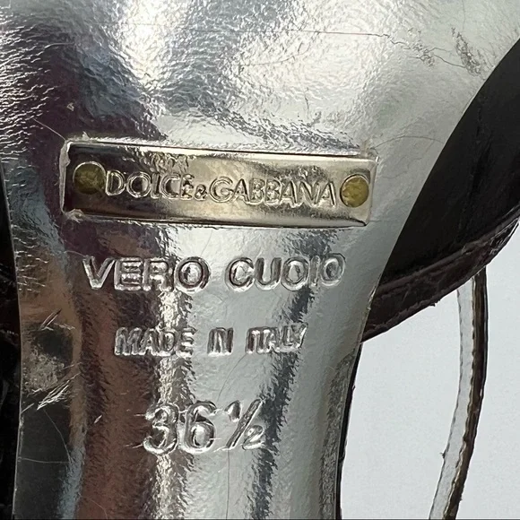 Dolce & Gabbana Croc Embossed Brown Leather Heels With Dust Bag EU36.5/US6.5 - Picture 10 of 10